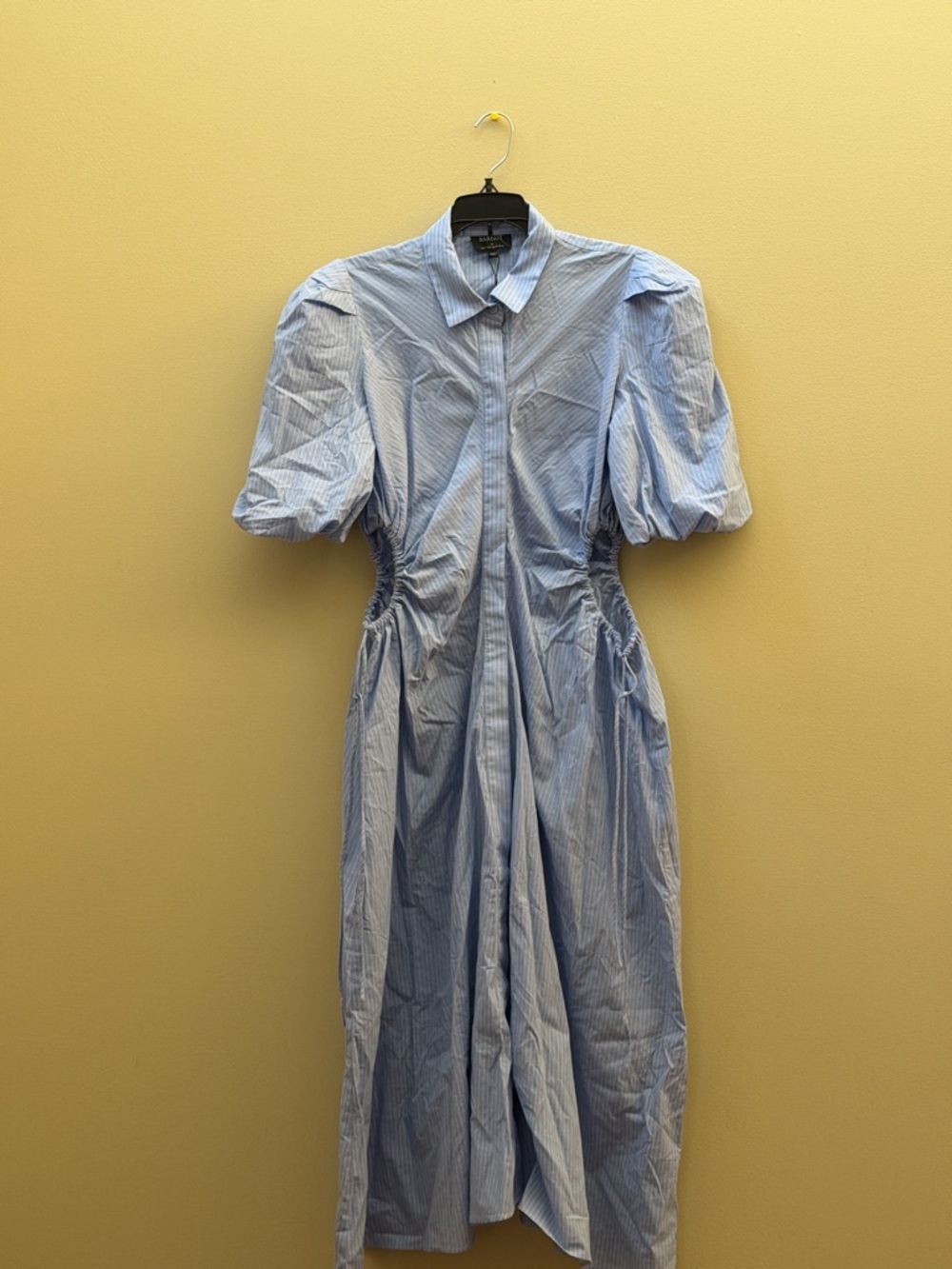 Bardot Light Blue Pinstripe Puff-Sleeve Maxi Dress